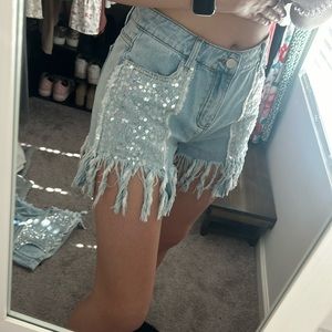 Sequin Jean Shorts